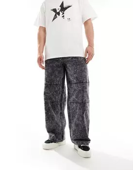 Weekday – Micha – Черные рабочие брюки с эффектом потертости и декоративными швами