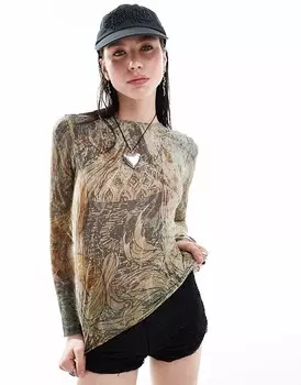 Weekday Плавающий топ с длинными рукавами из узорчатой сетки