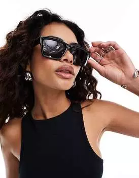 Weekday – Порт – Широкие квадратные солнцезащитные очки черного цвета