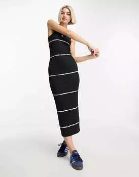 Weekday Приталенное платье миди в рубчик черного цвета