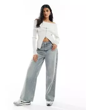 Weekday – Vanna – Белоснежный кардиган с открытыми плечами на молнии