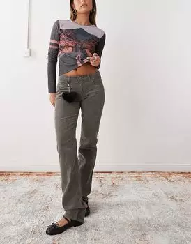 Weekday – Вельветовые брюки цвета темного хаки