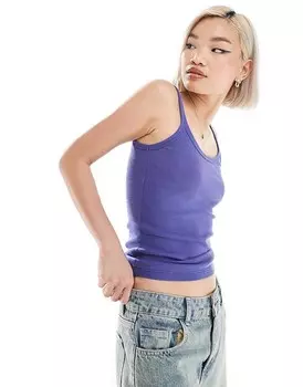 Weekday Закрытый приталенный топ, синий, я стираю