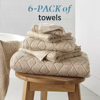 WelHome 100% HYGROCOTTON Набор мягких текстурированных полотенец из 6 предметов, Castle Wall, 550 GSM, 2 больших банных полотенца 30 x 56 дюймов, 2 полотенца для рук, 2 мочалки, впитывающие и плюшевые полотенца для ванной, цвет Castle Wall