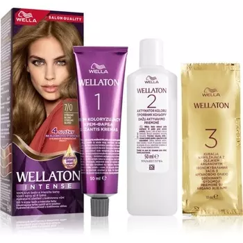 Wella Интенсивная стойкая краска для волос Wellaton с аргановым маслом 7/0 средне-русый - 1 шт.