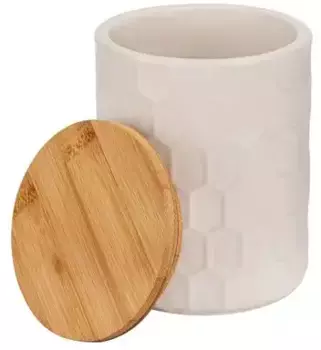 WENKO Банка для хранения "Maya", (1 шт.), FSC, банка для хранения из керамики с бамбуковой крышкой В/16х11 см, белый