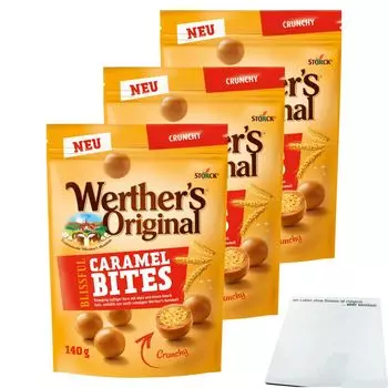 Werther's Original Blissful Caramel Bites Crunchy, 3 упаковки (3 пакета по 140 г) + блок usy