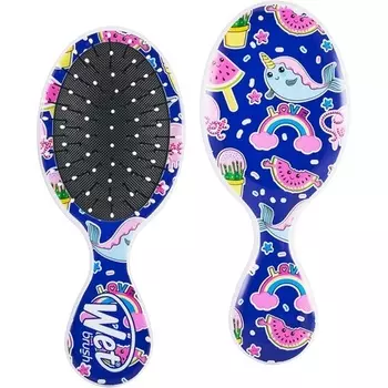 WetBrush Mini Happy Hair, ультрамягкая щетина, идеальная щетка для путешествий для всех типов волос, фантазийный синий, розовый, черный, 1 шт. Wet Brush