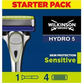 Wilkinson Sword Hydro 5 Защита кожи для мужчин Увлажняющий гель и прецизионный триммер Ручка бритвы 4 сменных лезвия Набор из 4 предметов