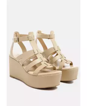 WINDRUSH Cage Wedge Кожаные босоножки на платформе телесного цвета Rag & Co, коричневый/бежевый