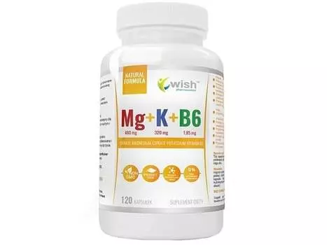 Wish, Витамины и минералы, Mg+K+Vit B6, 120 капс.