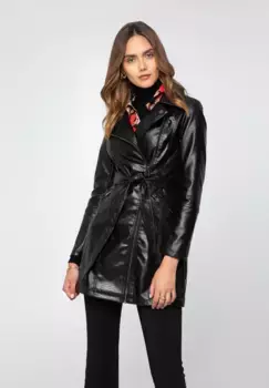 WITTCHEN полупальто "Современная классика", WITTCHEN женское пальто из искусственной кожи с поясом, классический фасон, черный