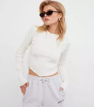 WKNDGIRL Белый укороченный топ с длинными рукавами и швами WKNDGIRL, белый