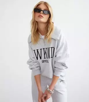 WKNDGIRL Бледно-серый свободный свитшот на молнии до половины WKNDGIRL, бледно-серый