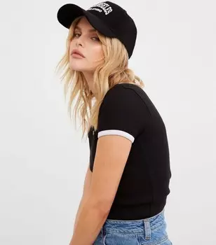 WKNDGIRL Черная футболка с контрастной отделкой WKNDGIRL, черный