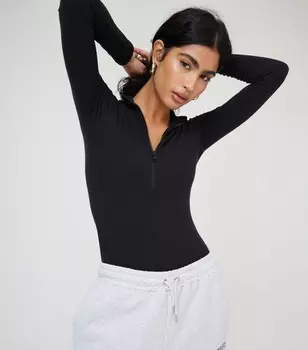 WKNDGIRL Черное боди в рубчик с половиной молнии WKNDGIRL, черный