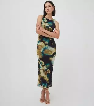 WKNDGIRL Черное сетчатое платье миди без рукавов с абстрактным принтом WKNDGIRL, мультиколор