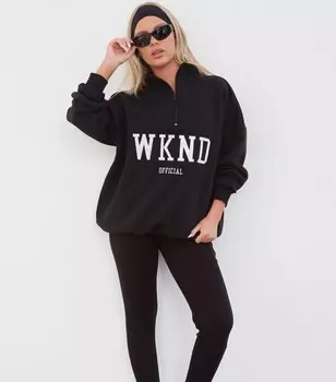 WKNDGIRL Черный свитшот на молнии до половины с логотипом WKNDGIRL, черный