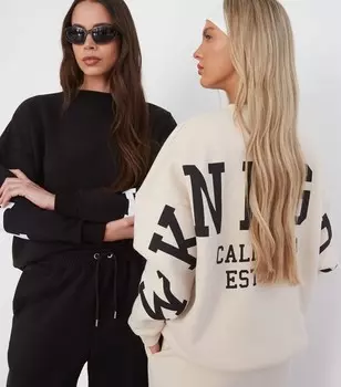 WKNDGIRL Черный свитшот оверсайз в университетском стиле WKNDGIRL, черный