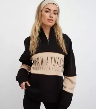 WKNDGIRL Черный свитшот со спортивной вставкой на молнии до половины WKNDGIRL, черный