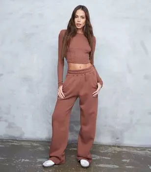 WKNDGIRL Коричневые широкие джоггеры WKNDGIRL, темно-коричневый