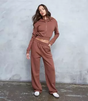 WKNDGIRL Коричневый худи на молнии WKNDGIRL, темно-коричневый