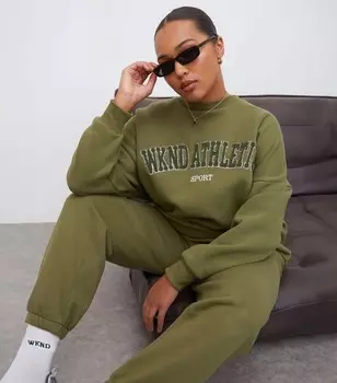 WKNDGIRL Оливковые джоггеры с логотипом оверсайз WKNDGIRL, оливковый