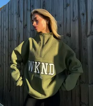 WKNDGIRL Оливковый свитшот на молнии до половины WKNDGIRL, оливковый