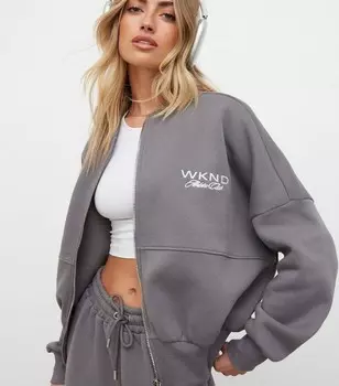 WKNDGIRL Темно-серый свитшот на молнии Athletic Club WKNDGIRL, темно-серый