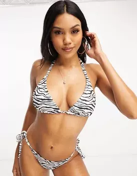 Wolf & Whistle Fuller Bust – Комбинируй и комбинируй – Верх бикини из трех частей с чашками из трех частей с зебровым принтом – Только на ASOS