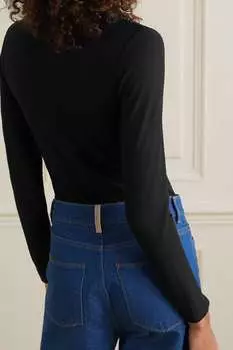 WOLFORD боди Henley в рубчик из эластичного модала, черный