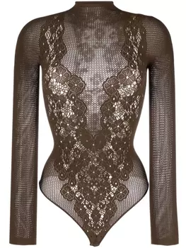 Wolford боди с кружевом, коричневый