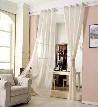 WOLTU комплект из 2 прозрачных штор с люверсами, имитация льна, гардина с люверсами, гардины, занавеска на окно из вуали, декоративная гардина, кремовый, 140 х 245 см, бежевый