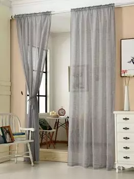 WOLTU комплект из 2 прозрачных штор с рюшами, имитация льна, магазины штор, оконная занавеска из вуали, декоративная штора, темно-серый, 140 х 225 см