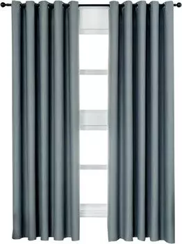 WOLTU непрозрачная штора с люверсами, термозавеса, защита от холода, комплект из 2 шт., плотные шторы, теплоизоляционные шторы, теплоизоляционная штора плотностью 250 г/м, серая, 135 x 245 см, серый