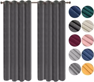 WOLTU Плотные шторы с люверсами Бархатные шторы Тепловые шторы 300 г/м Плотные плотные шторы Темно-серые 140 x 245 см (2 шт. в упаковке), темно-серый