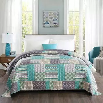 WOLTU покрывало лоскутное одеяло двусторонний дизайн пуховое одеяло двуспальная кровать серый + зеленый 220 x 240 см