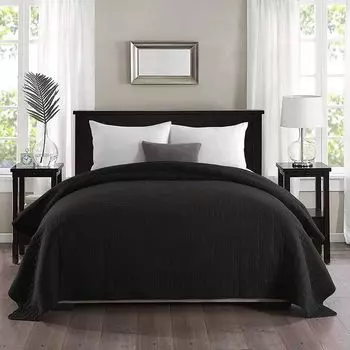 WOLTU Покрывало Покрывала Лоскутное одеяло для двуспальной кровати в клетку Мягкое стеганое черное 220x240 см