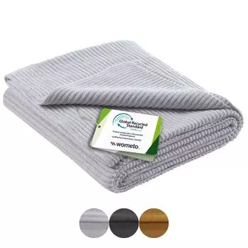 WOMETO эко плед вязаный 140х190 белый в крапинку - вязаный плед теплый мягкий плед с элегантным и простым вязаным узором