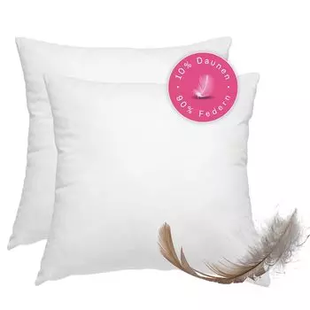 WOMETO "премиум-лайн" комплект из 2-х перьевых и пуховых подушек 90% перо 10% пух 50x50 см - 600 г чехол на подушку хлопок белый I внутренняя подушка/наполнитель подушки/наполнитель подушки/маленькие диванные подушки 50 см x 50 см