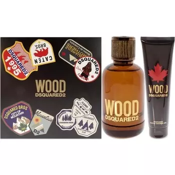 Wood By For Men Подарочный набор из 2 предметов 3,4 унции Edt спрей 5,0 унций гель для ванны и душа, Dsquared2