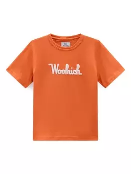 Woolrich Kids футболка с вышитым логотипом, оранжевый