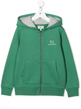 Woolrich Kids худи из органического хлопка с вышитым логотипом, зеленый
