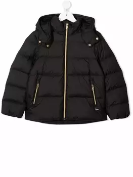Woolrich Kids пуховик на молнии с капюшоном, черный
