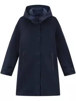 Woolrich однобортное пальто с капюшоном, синий