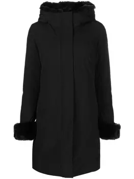 Woolrich пальто с капюшоном и контрастной отделкой, черный