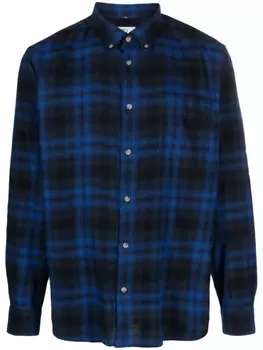 Woolrich plaid-check long-sleeve cotton shirt, синий