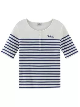 Woolrich полосатая футболка с вышитым логотипом, синий