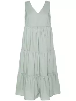 Woolrich поплиновое платье миди со сборками, зеленый