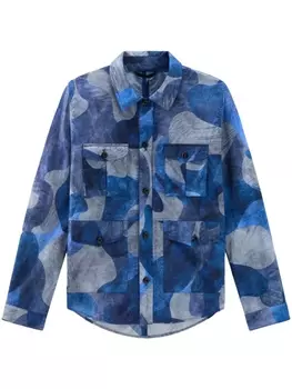 Woolrich рубашка с камуфляжным принтом и жатым эффектом, синий